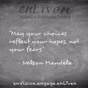 Nelson Mandela quote on enLiven Wellness Life Coaching chalkboard reading, "May your choices reflect your hopes, not your fears." enliven wellness life coaching Toledo. Life Coach Todd Smith Blissfield