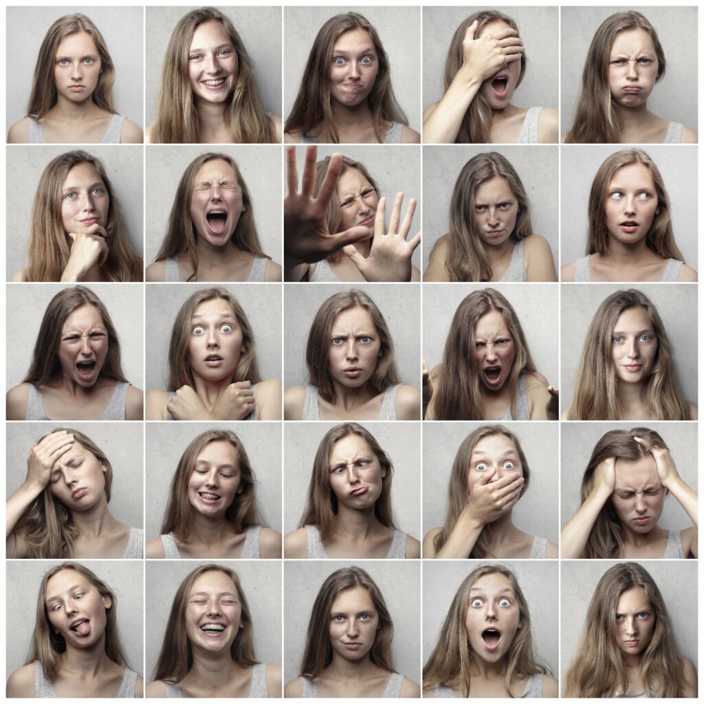 Selfie strip image of a woman enjoying positive emotions and having fun